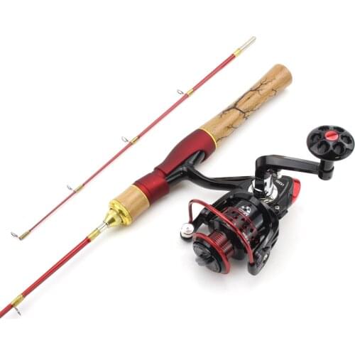 High Quality Winter fishing Rod Reel Combos Beautiful ice fishing rod 2000 reel Wooden handle Flat tips 58cm ultrashort Rods