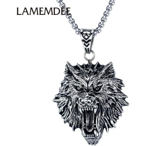 1PCS collar de acero de titanio con cabeza de Lobo, collar para hombres, colgante de estilo simple negro, joyería clásica de mod