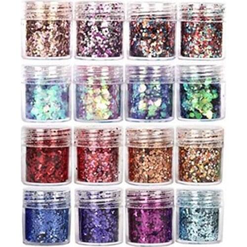16Bottles Shinning Filling Flash Glitter Powder UV Epoxy Resin Pigment Dust Manicure DIY Fingers Beauty Nail Art Sequins