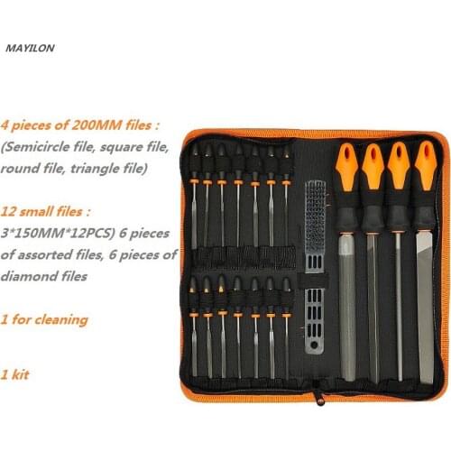 17Pcs Forged Alloy Steel File Set with Carry Case, Precision Flat/Triple-cornered/Half-Round/Round Large File and 12Pcs Needle