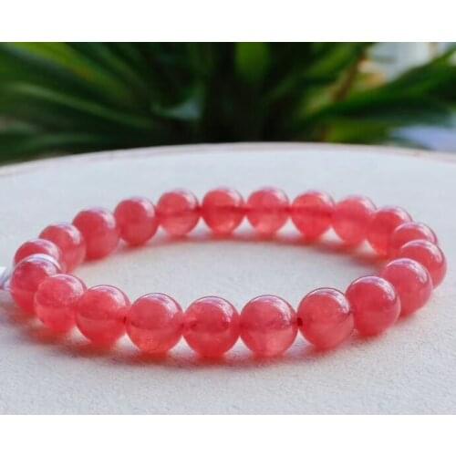 8.7mm Natural Ice Red Rhodochrosite Rose Women Bracelet Clear Beads Men Fashion Certificate AAAAA