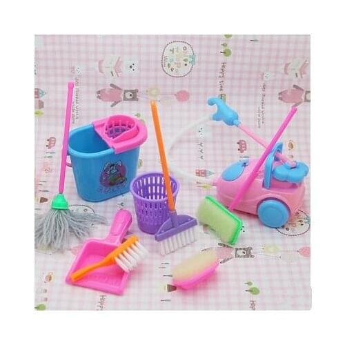 9pcs/set dolls High-grade Cleaning Kit for Girl Household 1/6 doll cleaning tools for barbie doll