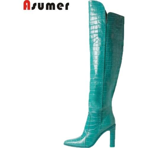 ASUMER 2020 plus size 45 over the knee boots women round toe zip super high heel party Night Club Shoes ladies thigh high boots