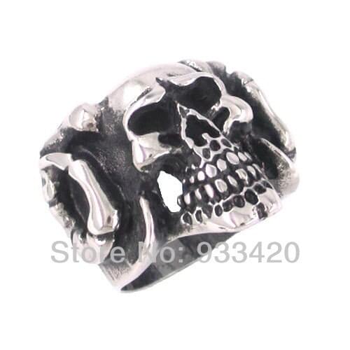Free Shipping! Fashion Vintage Skull With Horns Ring Stainless Steel Jewelry Biker Punk Men Ring SWR0108