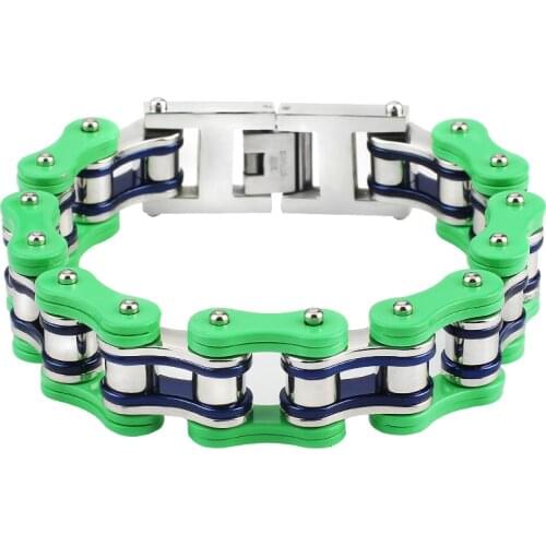 Punk 316L Stainless Steel Biker Men‘s Bracelet Link Chains Motorcycle Biker Bicycle Bracelets Green Blue Bangles fashion Jewelry
