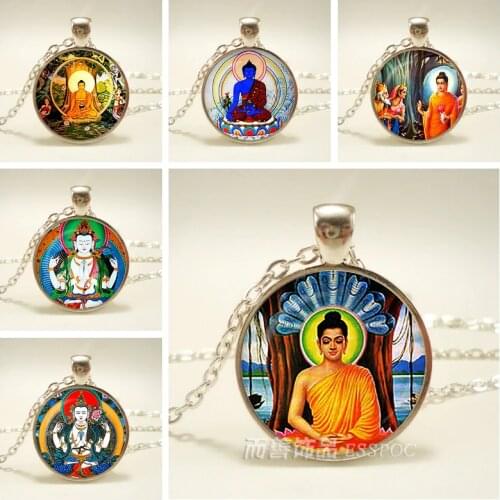 Buddha Buddhist Glass Pendant Necklace Buddha Jewelry Glass Dome Chain Necklace Good Luck Amulets Gift for Lover Gift