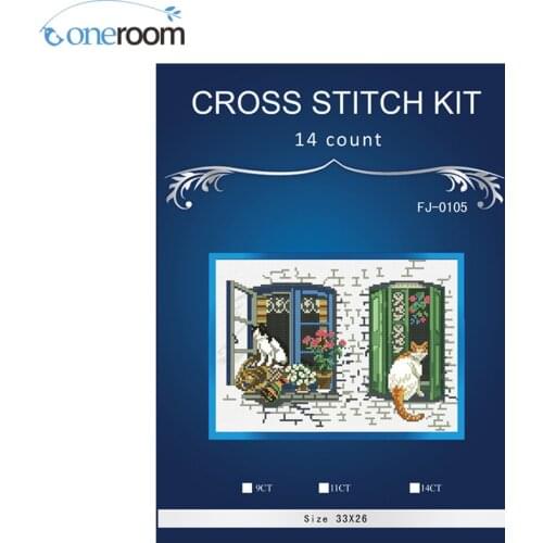 Two cats 0105 cross Stitch, 14CT DMC Cross Stitch,Sets For Embroidery Kits,Poppy Flower Vase Counted Cross-Stitching