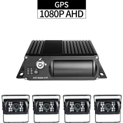 GPS 1080P Mobile DVR Kit for Truck,I/O Alarm Delayed Shutdown with 4pcs 2.0MP Waterproof Cameras,64G SD Card,Free Shipping,8-36V