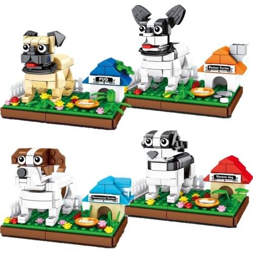 4Pcs/Set Pet Dog Model Puppy Building Blocks Ideas Animals Little Persia Bago Bricks DIY Brickheadz Toys For Children