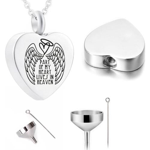 Cremation Jewelry Heart Shaped Angel Wings Stainless Steel Urn Pendant Commemorates the Deceased Family/Pet