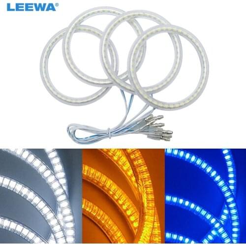 LEEWA 4X80mm Car SMD LED Halo Rings Angel Eyes DRL Head Lamp For FIAT Grande Punto Light 3-Color White/Blue/Yellow #CA1088