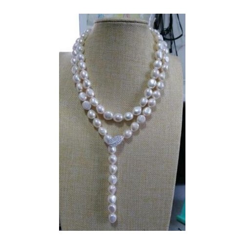 HOT SELL elegant 12-13mm natural south sea baroque white pearl necklace 35inch925s