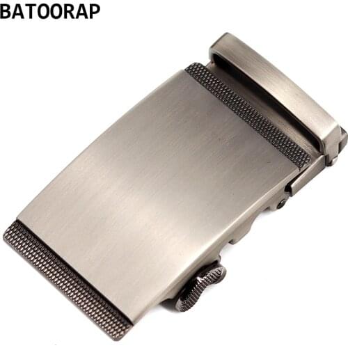 Fashion Mens Belt Buckle Automatic Gray Rectangle Formal Metal Click Buckles Wire Drawing Process Fits In 3.5 CM Ratchet Belt