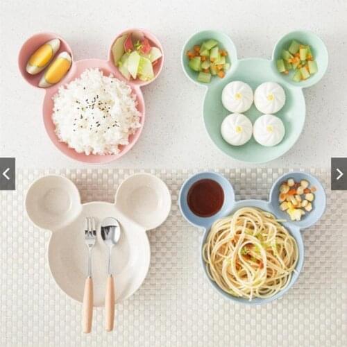 Cartoon Wheat Straw Dinnerware For Children Kids Sauce Salt Snack Small Plate Plastic Snack Plate Tableware Kitchen Supplies