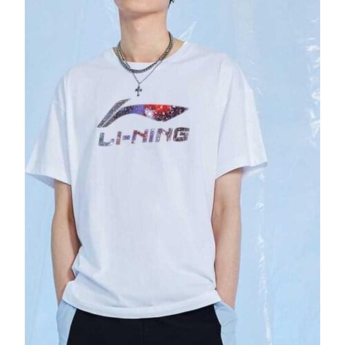 LINING Summer Men T-shirt Leisure Cultural T-shirt 100% Cotton Breathable Comfortable Big Logo Tee AHSQ567