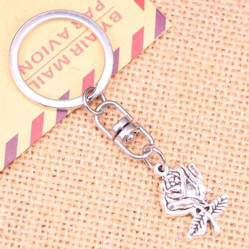 20pcs New Fashion Keychain 25x17mm flower rose Pendants DIY Men Jewelry Car Key Chain Ring Holder Souvenir For Gift