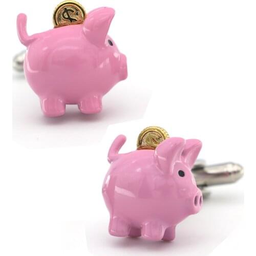 New Arrival Piggy Bank Cuff Links Pink Color Cute Pig Design Quality Brass Material Mens Novelty Cufflinks Free Shipping