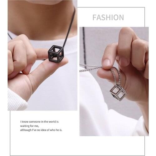 Men and Women Retro Fashion Hollow Pendant Necklace Square Three-Dimensional Geometric Popular Simple All-Match Jewelry