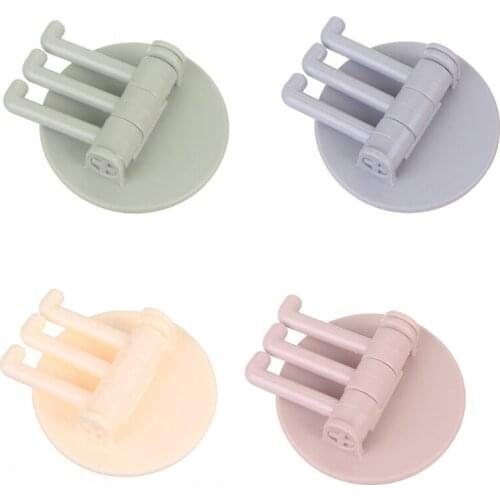 Plastic Sticky Household Non-Marking Paste 3-Branch Rotating Hook Holder E7CB