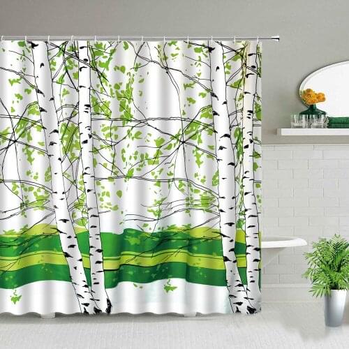 Hand Painted Green Tree Oil Painting Scenery Shower Curtain Creativity Plant Landscape Bathroom Screen Bath Curtains With Hooks