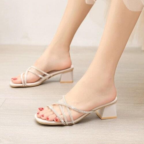 Sandals Female Summer Fashion Outer Wear Rhinestone Slippers Female Summer 2021 New Korean Version With Simple