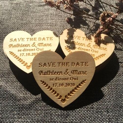 Save the date magnets Personalized wooden heart label engraved baby baptism love gift wooden wedding gift to guests souvenir