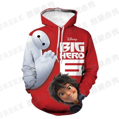 Men Sweatshirt With Hood Cartoon Anime Disney Big Hero 6 Womens Hoodie Fashion 3D Print Harajuku Boy Girl Kids Pullover Clothes