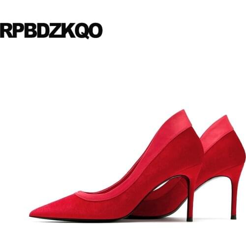 Size 33 black 4 34 shoes velvet 8cm high heels green pointed toe slip on scarpin casual red stiletto pumps ladies 2019 medium