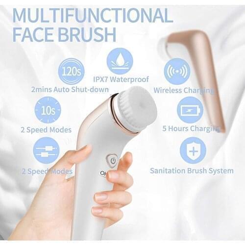 Beauty Ultrasonic Rotation Face Cleaning Exfoliating Brush Skin Massage Cleanser Exfoliator Electric Facial Cleansing Brush