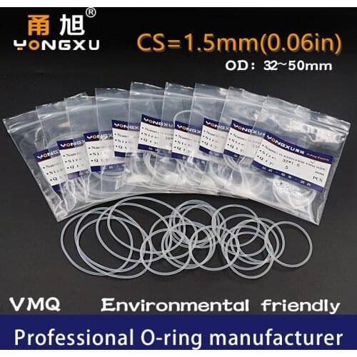 5PCS/lot White Silicon O-ring Silicone/VMQ CS1.5mm Thickness OD32/33/34/35/38/40/44/45/50*1.5mm O Ring Seal Rubber Gasket Washer