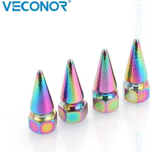 VECONOR 4pcs Aluminum Multicolor Spiked Style Tire Stem Air Valve Caps Car Truck Bike Wheel Cap Neon lights Color Cover