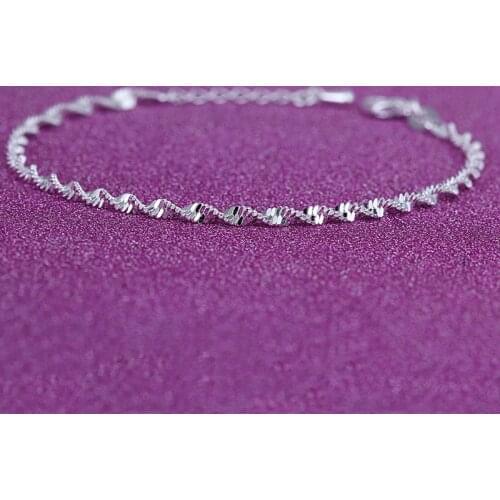 Vintage Twisted Rope Thin Chain Silver-plated Bracelet Womens Water Wave Pattern Bracelet