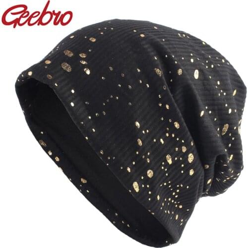 Womens Splatter Paint Beanie Hat Autumn Metallic Color Ribbed Cotton Slouchy Beanies for Femme Ladies Black Bronzing Skullies