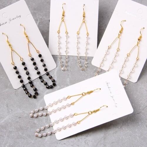 New Fashion Natural black white crystal quartz Art earrings for Women party wedding Fashion Dangle Long Lady Drop Earring gifts