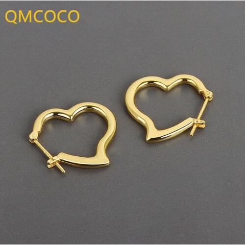 QMCOCO 925 Sterling Silver Trendy Elegant Heart-Shape Stud Earrings For Women INS Korean Style Simple Ear Decoration Jewelry