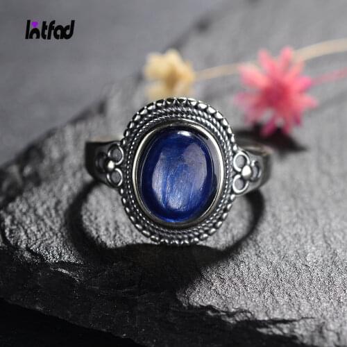 925 Sterling Silver Ring Oval Natural Kyanite Rings Jewelry Anniversary Birthday Party Gift Finger Rings for Women