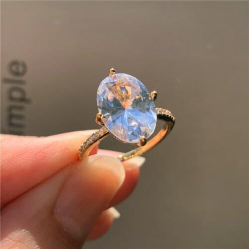 Cute Female White Crystal Stone Ring Luxury Gold Color Thin Wedding Rings For Women Minimalist Bridal Oval Engagement Ring