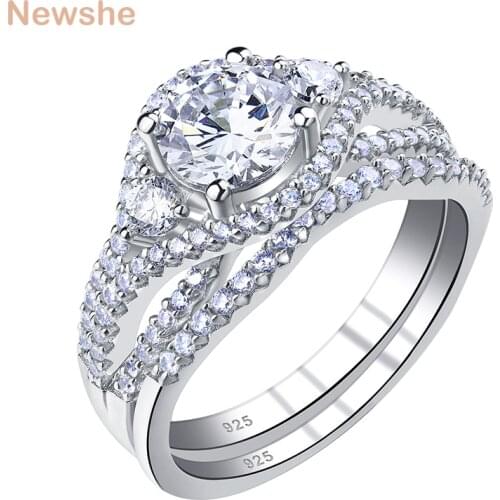 Newshe Womens Wedding Ring Sets Round Cut Cz 925 Sterling Silver Bridal Engagement Rings Classic Jewelry BR0846