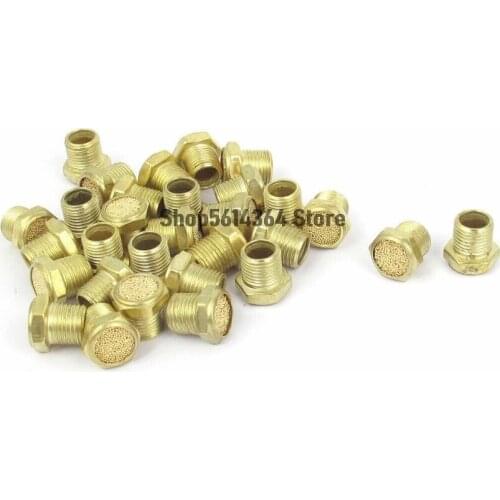 1/8BSP Thread Flat Head Brass Pneumatic Air Breather Muffler Noise Exhaust 30pcs