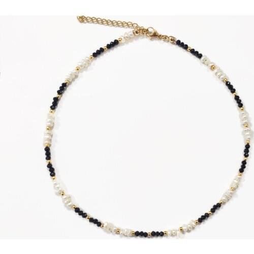 2021 Tendy Exquisite Black Crystal Beaded Necklace Irregular Natural Pearl Mix and Match Retro Charm Jewelry Collier Perle Gift