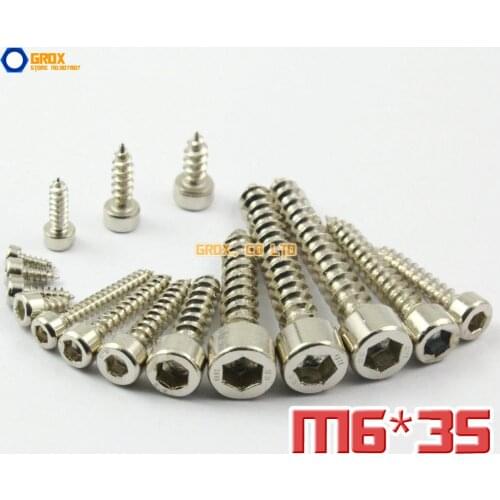 25 Pieces M6 x 35mm 8.8 Grade Alloy Steel Nickel Plated Hexagon Socket Cap Head Self Tapping Screw Model Screw