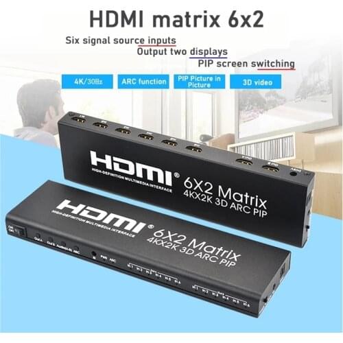 6x2 HDMI-compatible Matrix 4K HD Martrix Switch Splitter 6 Input 2 Output Video Converter 1080p 3D PIP Laptop PC To TV Monitor