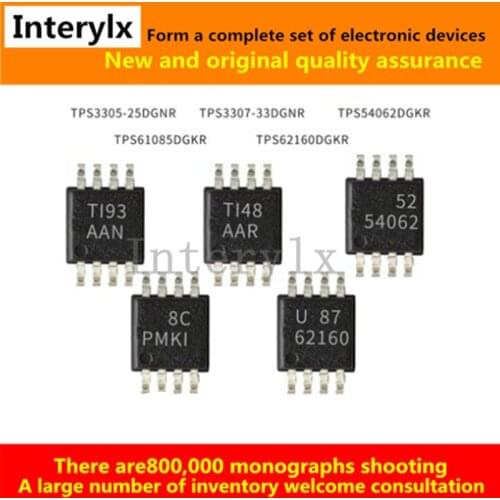 5Pcs New TPS3305-25DGNR TPS3307-33DGNR TPS54062DGKR TPS61085DGKR TPS62160DGKR MSOP-8