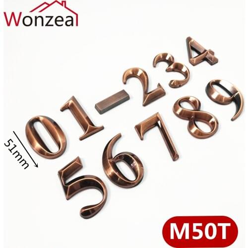 50mm 0123456789 Modern Red copper bronze Color Plaque Door Number House Hotel Door Address Digits Sticker Plate Sign ABS plastic