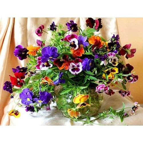 5D Diamond Painting square Pansy Corner Violet Diamond Embroidery Flower Cross Stitch Rhinestone Mosaic Flower painting FF1000