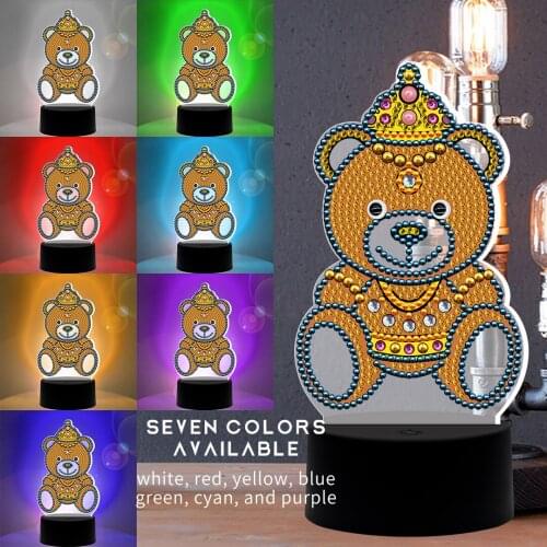 5D DIY Special Shaped Diamond Painting Bear LED Night Light Cross Stitch Embroidery Mosaic Kit 7 Color Home Decoration Lamp Gift