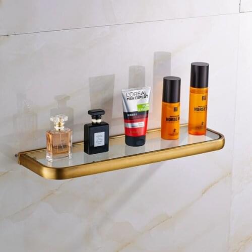Antique Brass Wall Mounted Glass Commodity Shelf Bathroom Strong Shelf