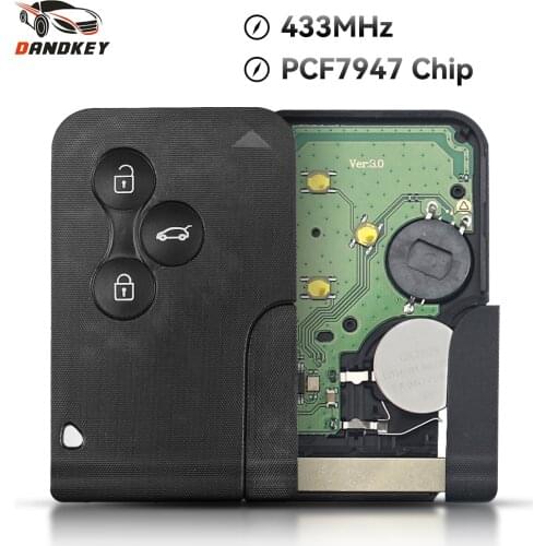 Dandkey For Renault Clio Logan Megane 2 3 Scenic 433Mhz ID46 PCF7947 Chip 3BTN Emergency Smart Remote Car Key Card Fob Small Key