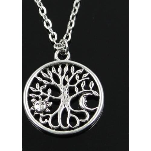 New Fashion The World Tree Sun Moon Pendants Round Cross Chain Short Long Mens Womens Silver Color Necklace Jewelry Gift