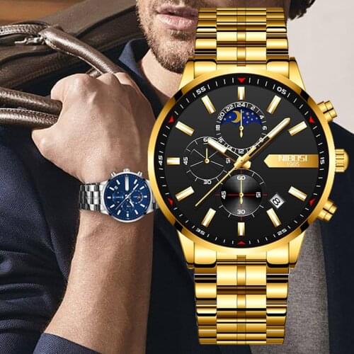 NIBOSI Fashion Business Mens Watches Luxury Waterproof Chronograph Luminous Military Male Quartz Wristwatch Relogio Masculino